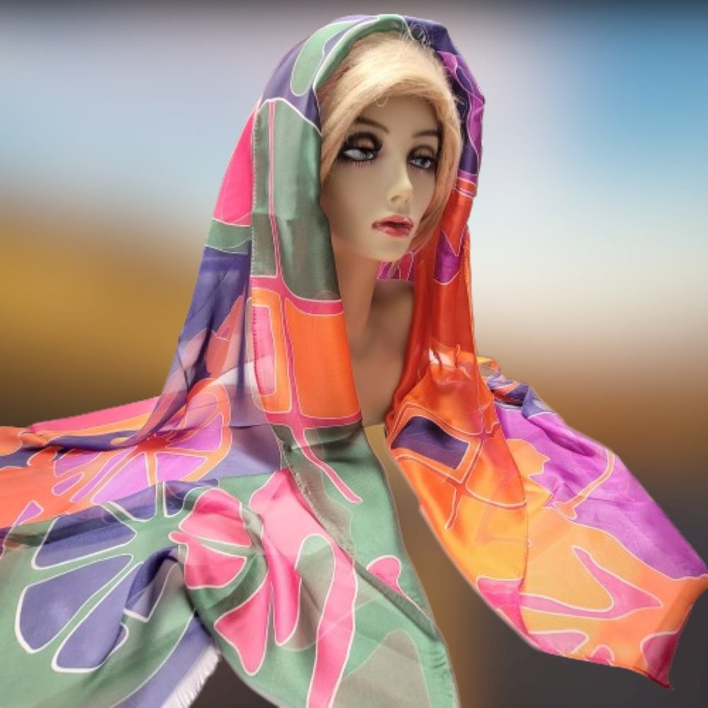 Colorful Silk Rectangular Scarf - image 2